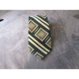 Vintage Beau Brummell Mr John Green Geometric Medallion Striped Wide Silk Tie
